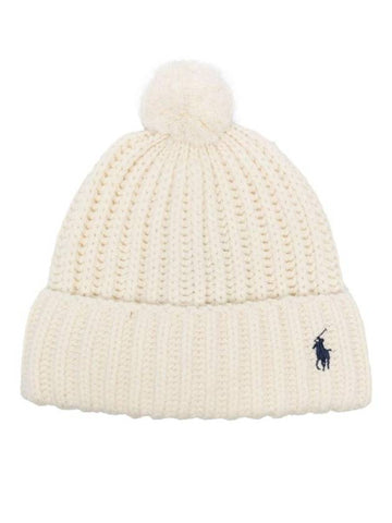 Pony Embroidered Cable Knit Wool Beanie Cream - POLO RALPH LAUREN - BALAAN 1