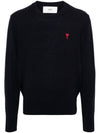 Heart Embroidered Logo Crew Neck Knit Top Navy - AMI - BALAAN 2