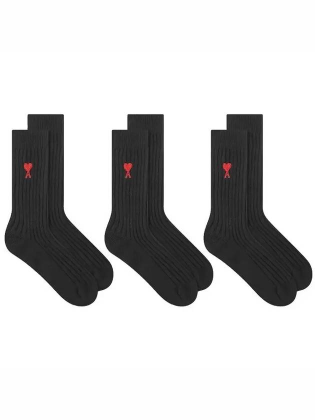 Embroidered Logo 3 Pack Socks Black - AMI - BALAAN 2