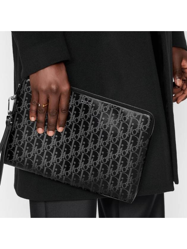 Homme Leather Zipper Pouch Clutch Bag Black - DIOR - BALAAN.