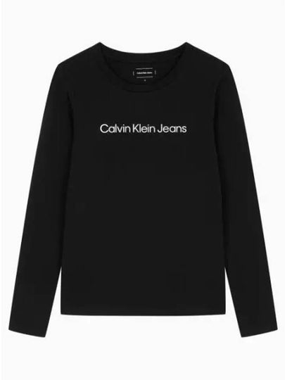 JEANS Women s Institutional Logo Straight Fit Long Sleeve T Shirt J225484 BEH - CALVIN KLEIN - BALAAN 2