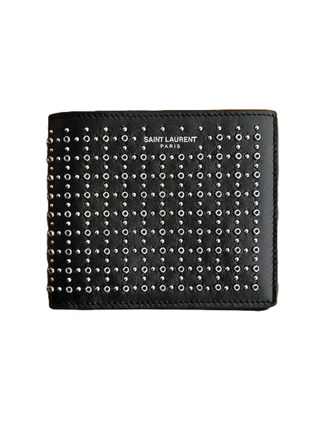 Men's Studded Calf Leather Half Wallet Black - SAINT LAURENT - BALAAN 1