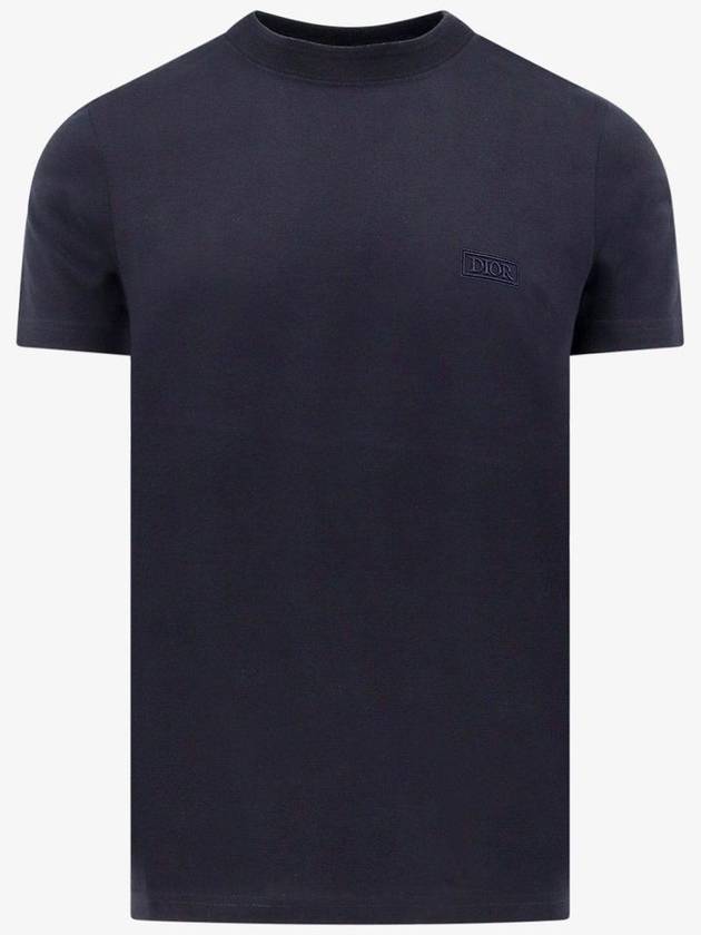 Embroidered Logo Cotton Jersey Short Sleeve T-Shirt Navy - DIOR - BALAAN 1