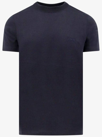 Embroidered Logo Cotton Jersey Short Sleeve T-Shirt Navy - DIOR - BALAAN 1