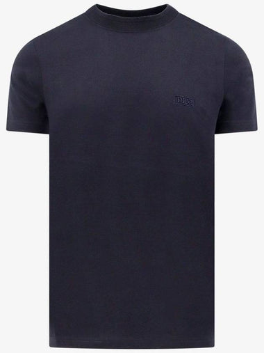 Embroidered Logo Cotton Jersey Short Sleeve T-Shirt Navy - DIOR - BALAAN 1