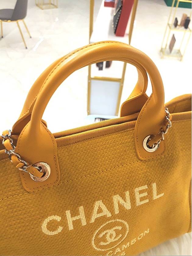 Women s Deauville Tote and Chain Shoulder Bag Mustard Color Condition A - CHANEL - BALAAN 10