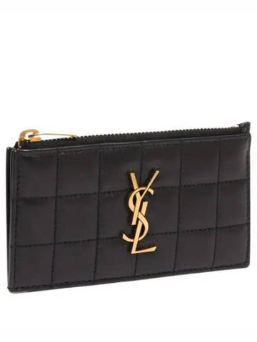 Gult leather monogram zipper card wallet women s - SAINT LAURENT - BALAAN 1