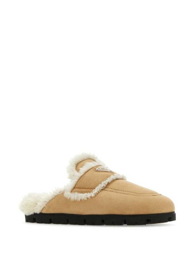 Women's Triangle Logo Shearling Lining Slippers Ecru - PRADA - BALAAN 3