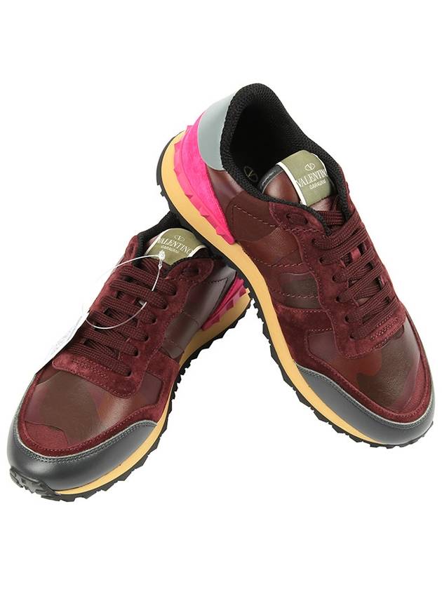 Rockstud Camouflage Low Top Sneakers Burgundy - VALENTINO - BALAAN 3