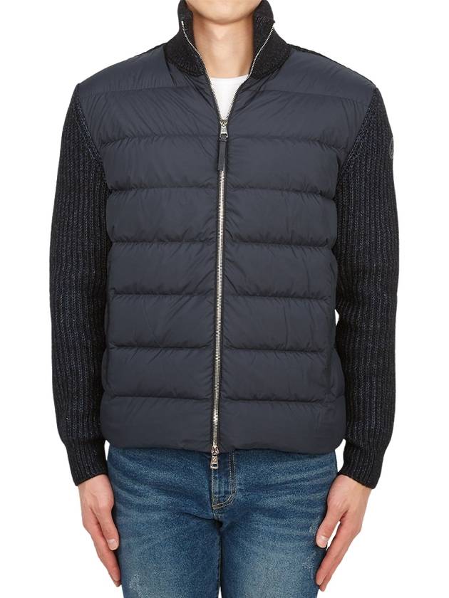 Padded Wool Blend Cardigan Navy - MONCLER - BALAAN 3