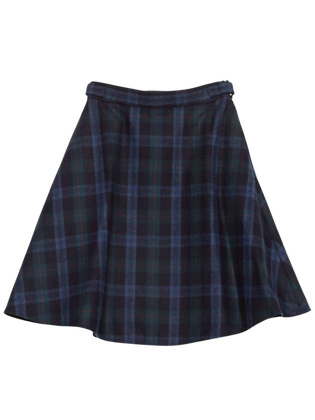 Tartan Flannel Side Tab A Line Skirt Blue - THOM BROWNE - BALAAN 2