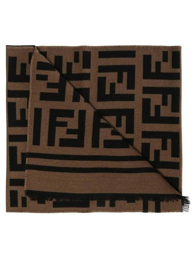 FF Motif Wool Scarf Brown - FENDI - BALAAN 1