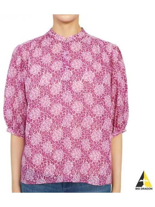 Women's Half Button Rami Cotton Blouse Pink - VANESSA BRUNO - BALAAN 2