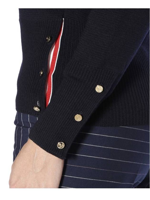 Cotton 4-Bar Milano Classic V-Neck Cardigan Navy - THOM BROWNE - BALAAN 7