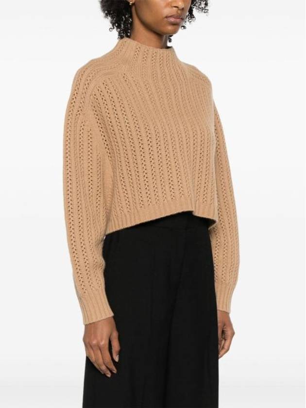 High Neck Back Button Crop Knit Top Brown - MAX MARA - BALAAN 3