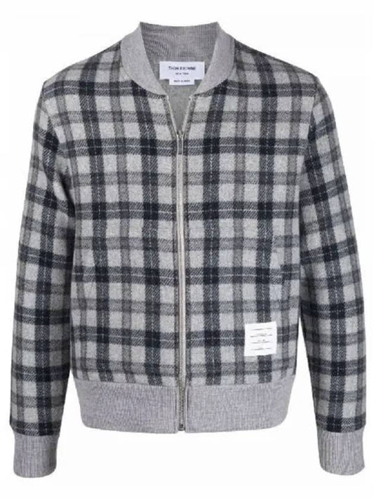 Men's Double Face Tartan Wool Bomber Jacket Grey - THOM BROWNE - BALAAN 2