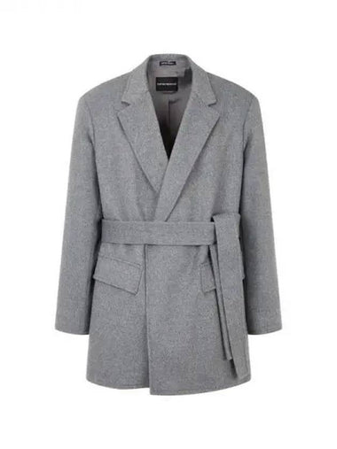 Men s Soft Wool Belted Jacket Melange Gray 271990 - EMPORIO ARMANI - BALAAN 1