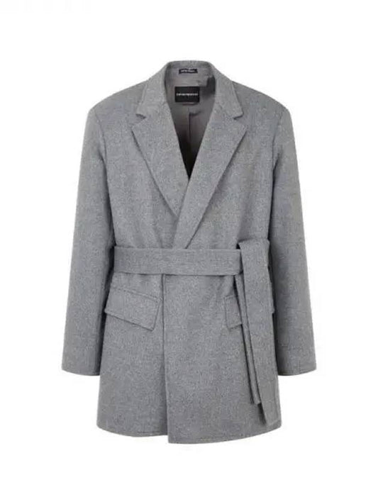 Men s Soft Wool Belted Jacket Melange Gray 271990 - EMPORIO ARMANI - BALAAN 1