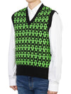 Wool Jacquard V-neck Knit Vest Green - AMI - BALAAN 3