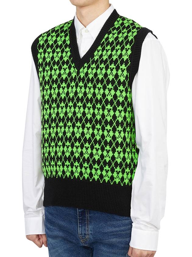 Wool Jacquard V-neck Knit Vest Green - AMI - BALAAN 3