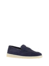 Triangle Logo Suede Loafers Navy - PRADA - BALAAN 3