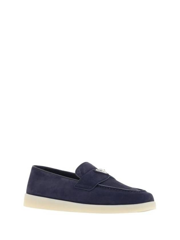 Triangle Logo Suede Loafers Navy - PRADA - BALAAN 3