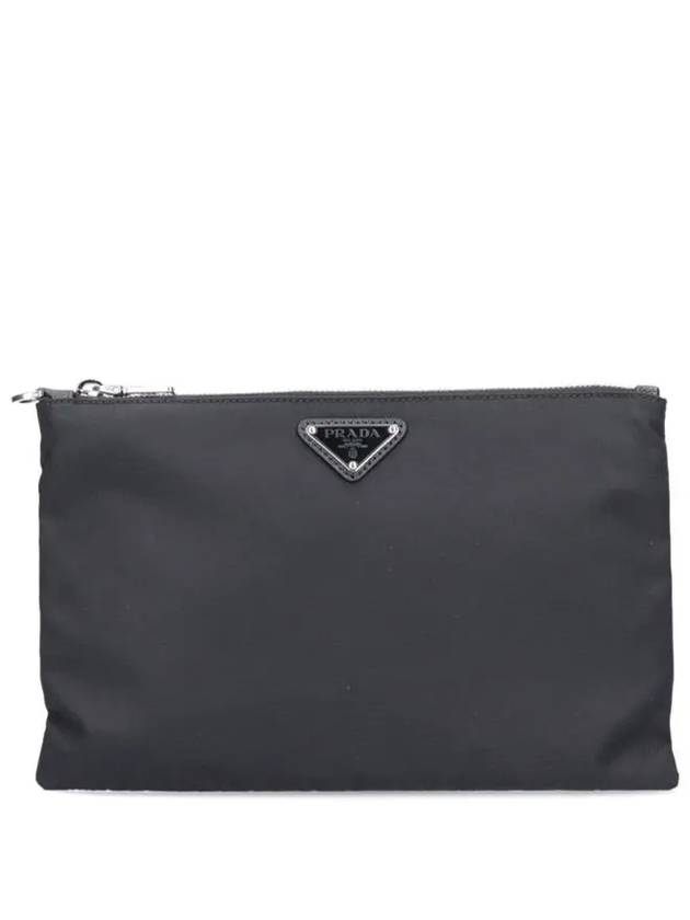 Re-Nylon and Saffiano Leather Clutch Bag Black - PRADA - BALAAN 3