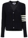 V-Neck Diagonal Pointelle Wool Cardigan Navy - THOM BROWNE - BALAAN 2