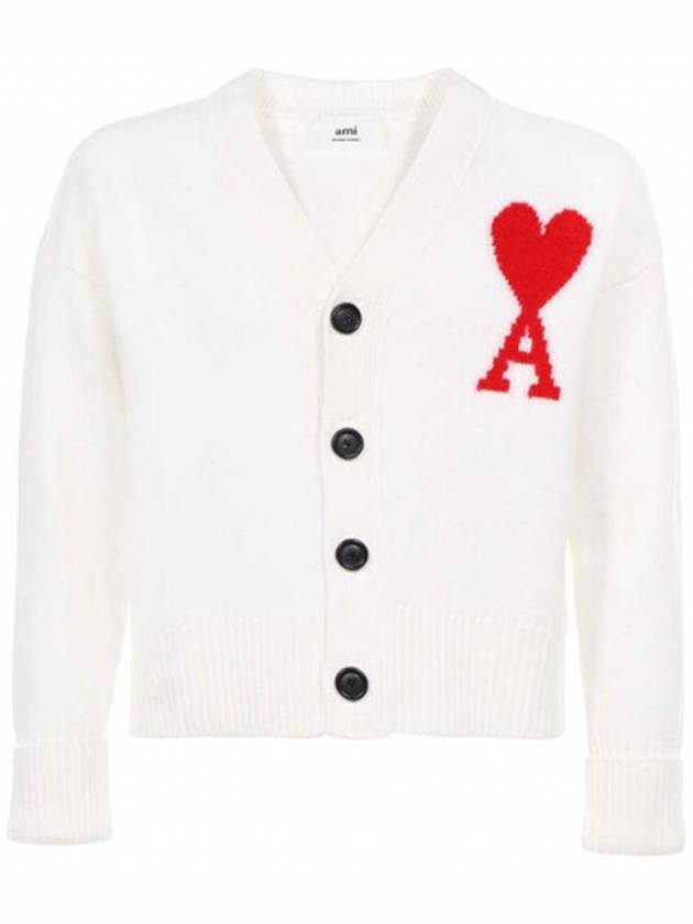 Big Heart Logo Wool Cardigan White - AMI - BALAAN 3