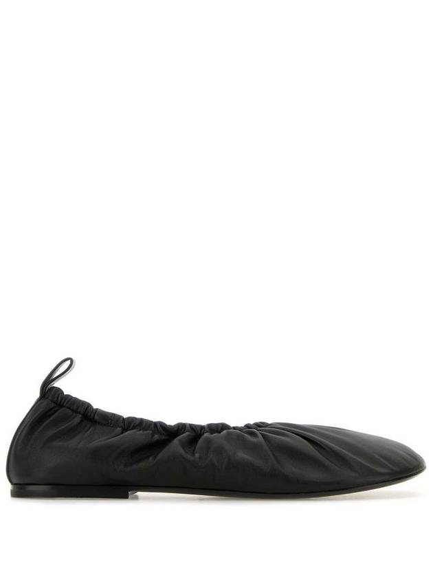 Gathered Detail Leather Ballerina Black - JIL SANDER - BALAAN 2