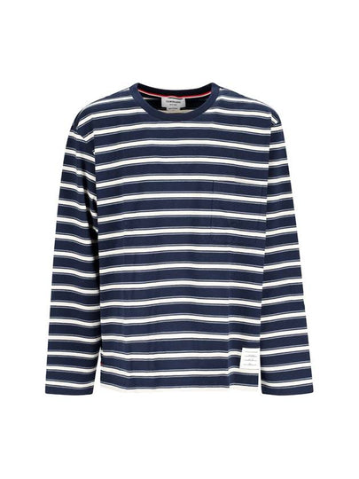 Stripe Jersey Oversized Long Sleeve T-Shirt Navy - THOM BROWNE - BALAAN 2