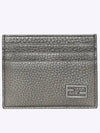 FF Baguette Logo Leather Card Wallet Gray - FENDI - BALAAN.