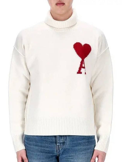 Intarsia Heart Logo Turtleneck White - AMI - BALAAN 2