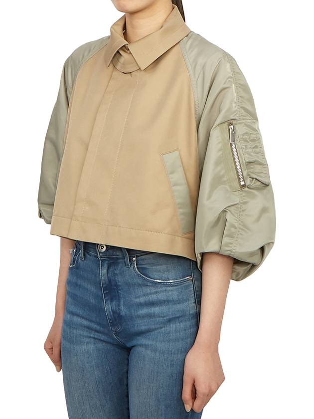 Cotton Gabardine Nylon Crop Twill Jacket Beige Light Khaki - SACAI - BALAAN 6