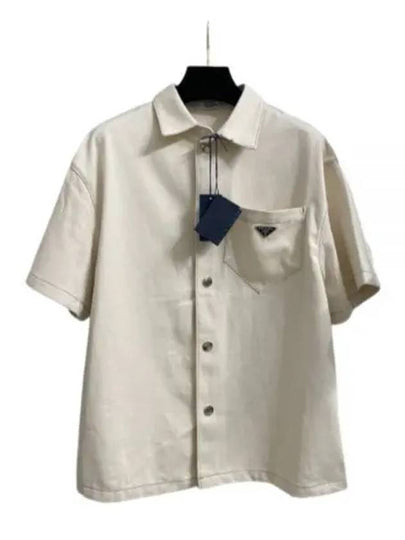 Triangle Logo Cotton Short Sleeve Shirt Ivory - PRADA - BALAAN 2