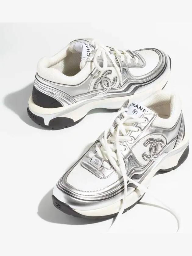 Fabric Laminated Low Top Sneakers Silver - CHANEL - BALAAN 6