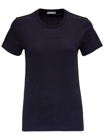 Women's Embroidered Logo Short Sleeve T-Shirt Black - MONCLER - BALAAN.