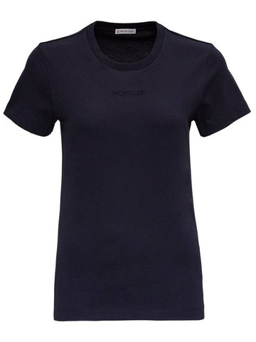 Embroidered Logo Round Short Sleeve T-Shirt Navy - MONCLER - BALAAN 1