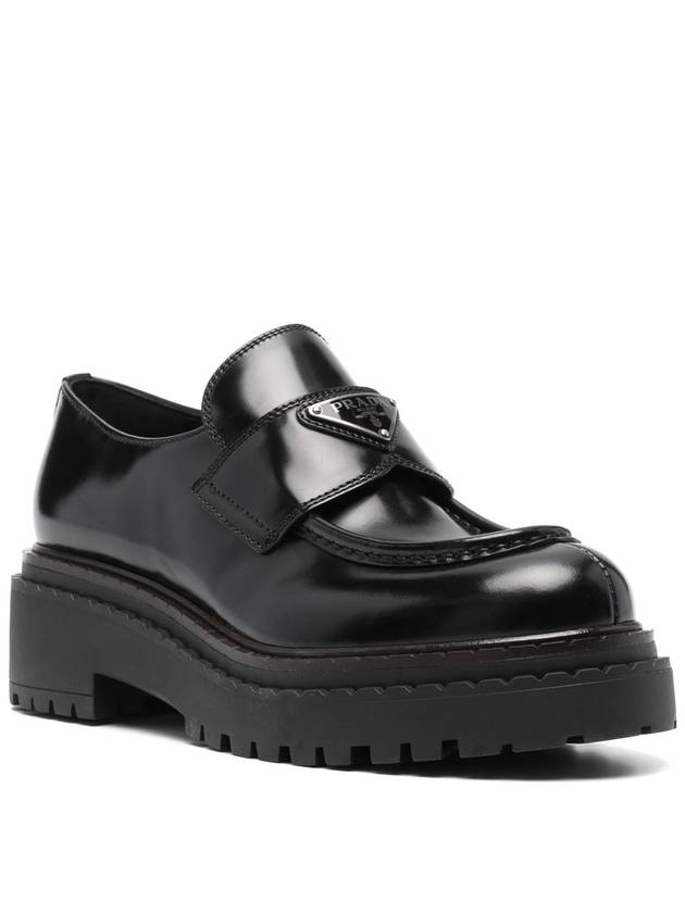 Triangle Logo Leather Loafers Black - PRADA - BALAAN 3