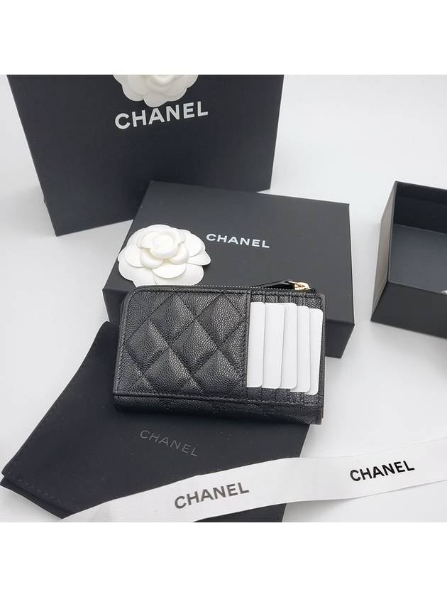 Classic zipper card wallet black caviar CC logo gold AP3179 - CHANEL - BALAAN 2