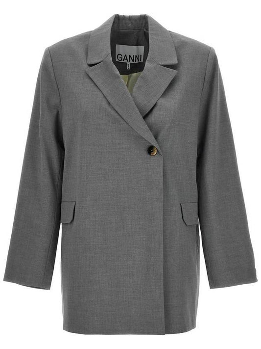 Oversized Blazer Jacket Grey - GANNI - BALAAN 1