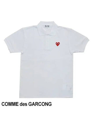 Play Red Heart Polo Shirt White AX T006 051 AZ - COMME DES GARCONS - BALAAN 1