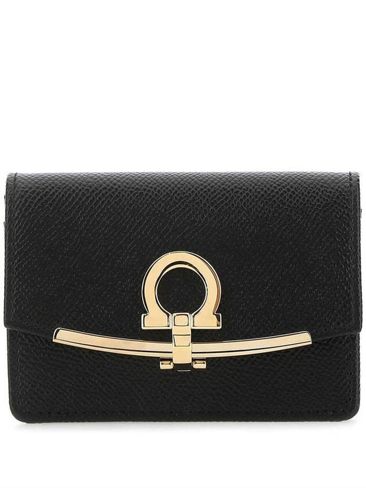 Gancini Calfskin Card Wallet Black - SALVATORE FERRAGAMO - BALAAN 1