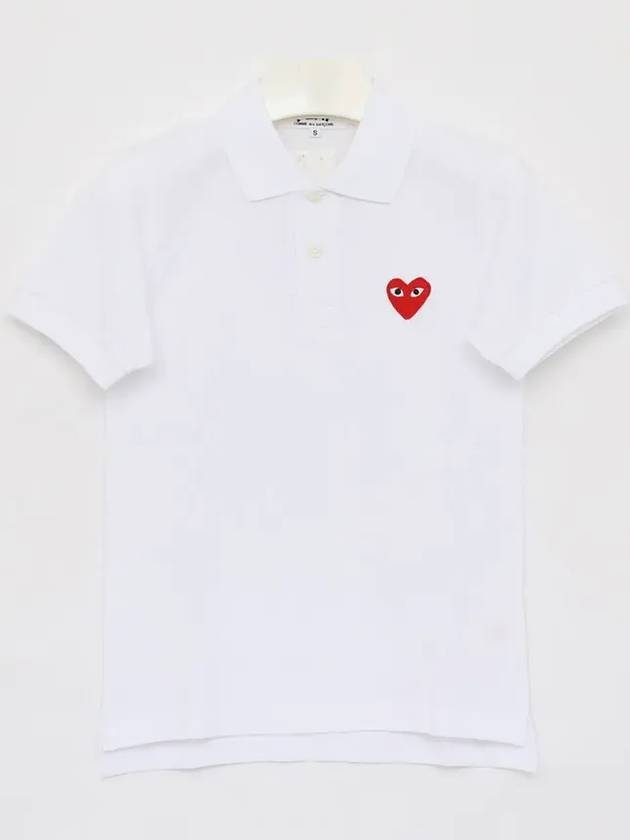 Play Women's Small Red Heart Wappen Short Sleeve PK Shirt P1 T005 5 White - COMME DES GARCONS - BALAAN 3