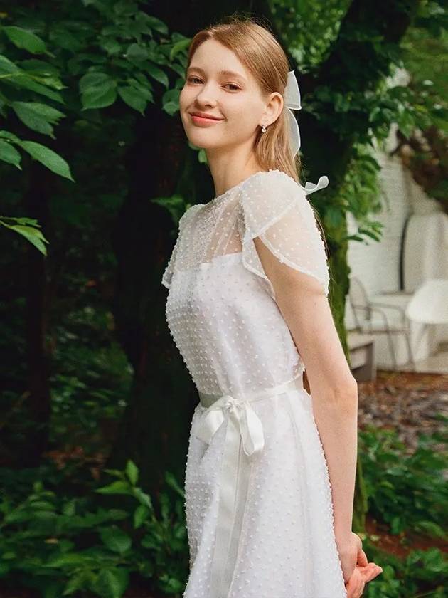 DAISY See through Petal sleeve Lace dress white - AME - BALAAN 6