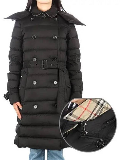 Women's Double Breasted Hooded Padded Black - BURBERRY - BALAAN 2