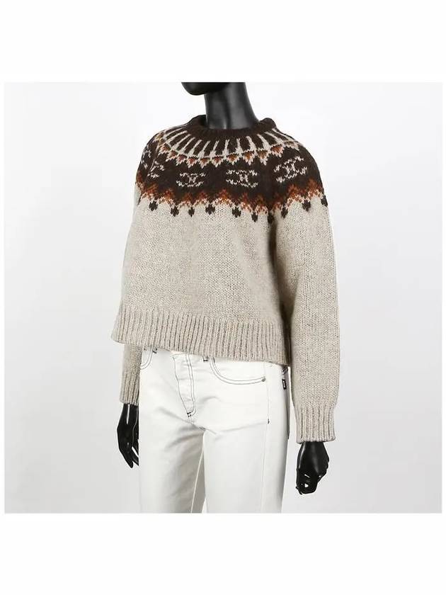 Fair Isle Motif Wool Knit Top Grey - CELINE - BALAAN 3