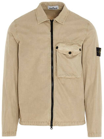 Men's Old Effect Overshirt Zip-Up Jacket Beige - STONE ISLAND - BALAAN 2