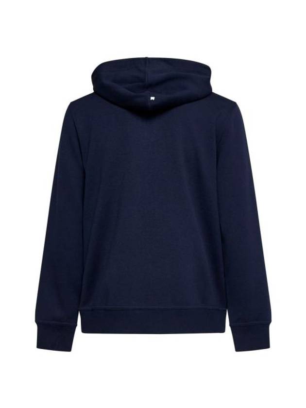 Logo Print Double Fleece Zip Up Hoodie Dark Blue - BRUNELLO CUCINELLI - BALAAN 3