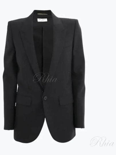 Women's Single Breasted Blazer Virgin Wool Jacket Black - SAINT LAURENT - BALAAN 2